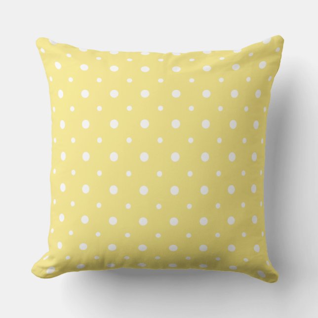 White on Lemon Gult Quirky Polka Dot Mönster Kudde (Framsida)