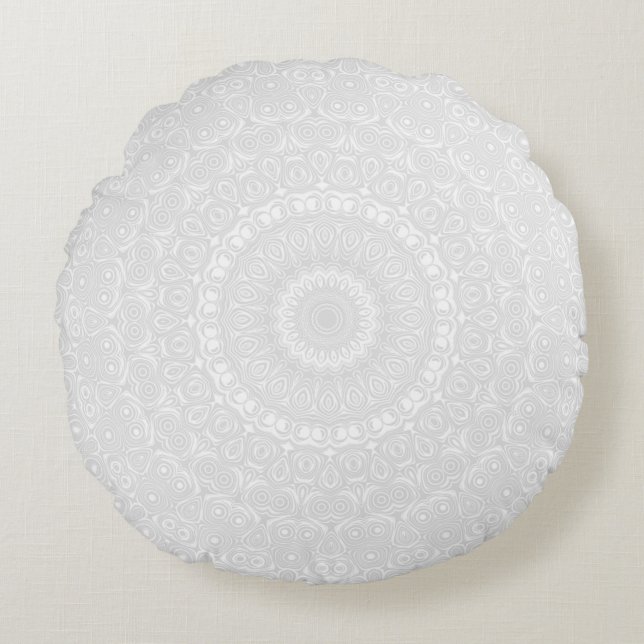 White on White Geometric Mandala Mönster Rund Kudde (Framsidan)