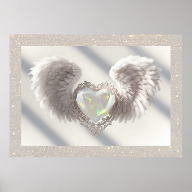 *~*~ White Opal Heart Angel Vingar AP78 Poster (Framsidan)