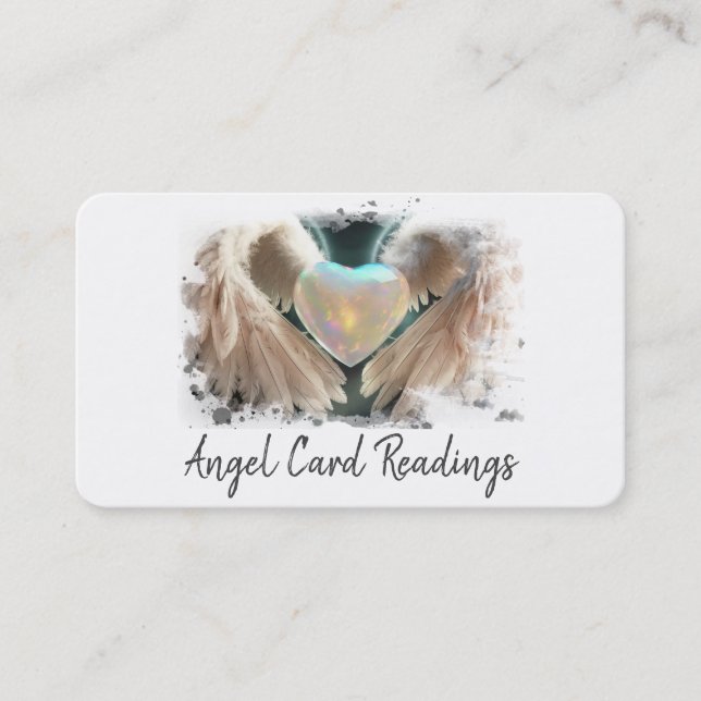 *~* White Opal Heart Guld Angel Vingar AP78 QR Visitkort (Framsida)