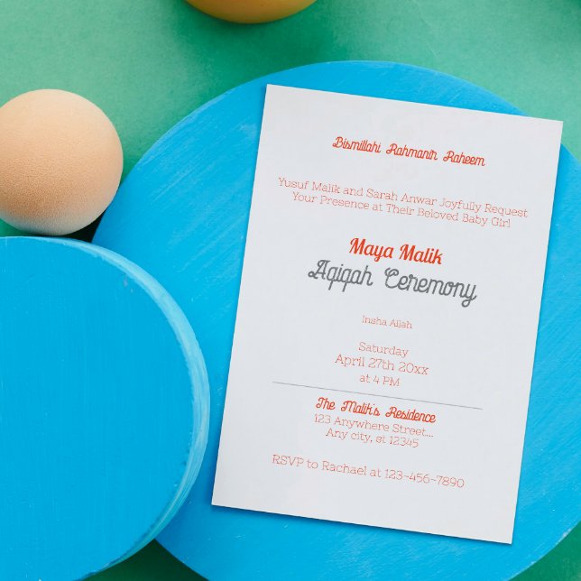 White Orange Solid Färg Plain, Aqiqah Baby Shower Inbjudningar (Skapare uppladdad)