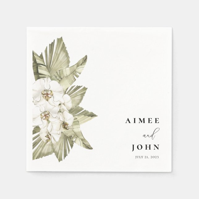 White Orchid Bröllop Cocktail Napkins Pappersservett (Framsidan)