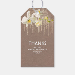 White Orchid Flower Guld Glam Vintage bröllop Presentetikett