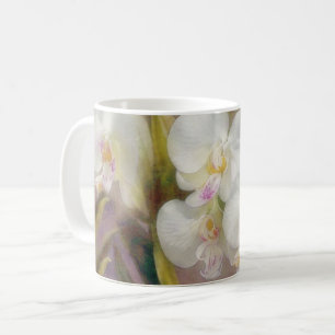 White Orchid Flowers Blommigt Art Mugg Kopp