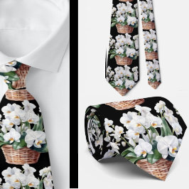 White Orchid Flowers Neck Tie Slips
