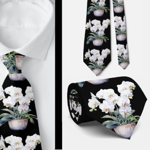 White Orchid Flowers Neck Tie Slips