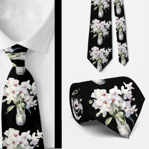 White Orchid Flowers Neck Tie Slips