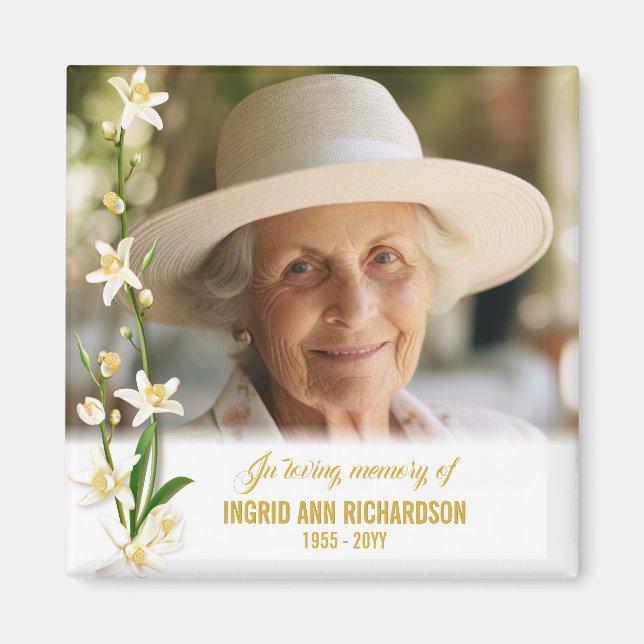 White Orchid Lily Funeral Photo Magnet (Framsidan)