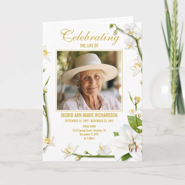 White Orchid Lily Two Photo Funeral Program (Framsida)