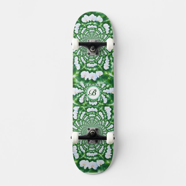 White Orchid Mandala monogram Old School Skateboard Bräda 21,6 Cm (Framsida)