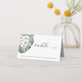 White Orchid på Monstera Tropical Bröllop Placeringskort