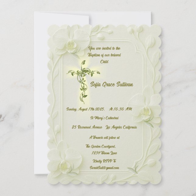 White Orchid & Vine Baptism  Inbjudningar (Framsida)