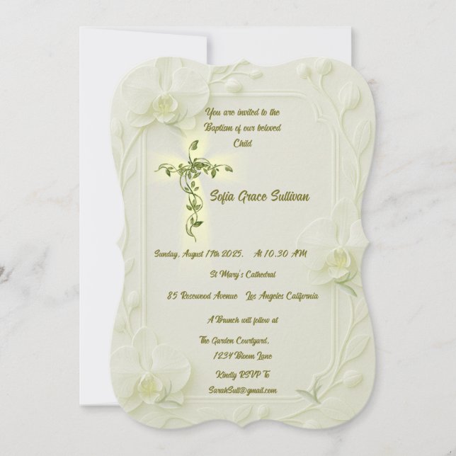White Orchid & Vine Baptism  Inbjudningar (Framsida)