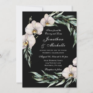 White Orchids Blommigt på Black Christian Bröllop Inbjudningar