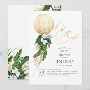 White Orchids Handflatan Löv Guld Balloon Oh Baby Inbjudningar
