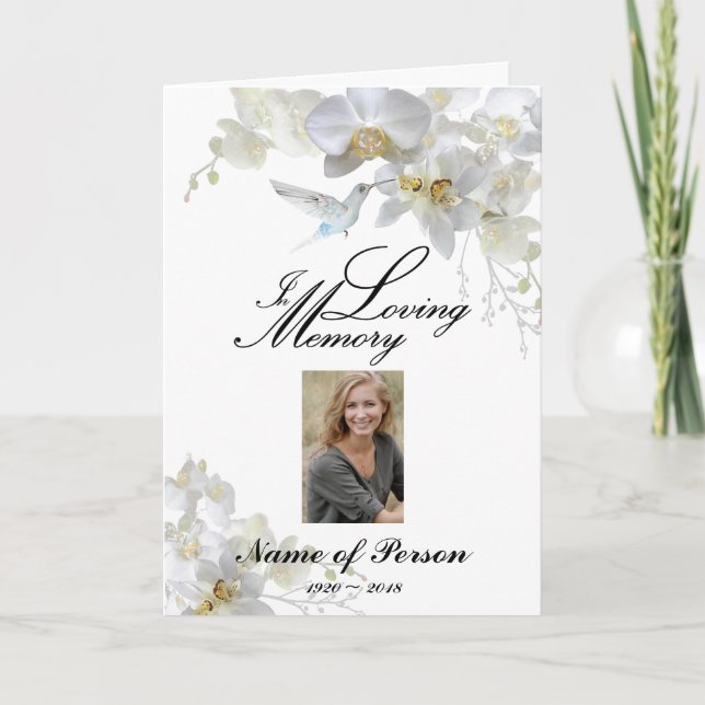 White Orchids Hummingbird Flowers Funeral Program (Framsida)