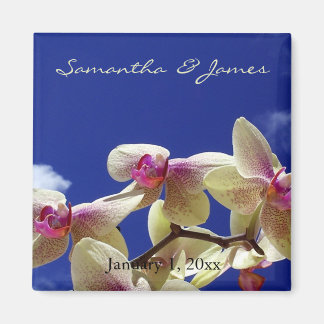 White Orchids och Blå himmel Personal Bröllop Magnet