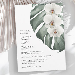 White Orchids på Monstera Tropical Bröllop Inbjudningar