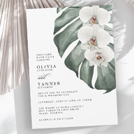 White Orchids på Monstera Tropical Bröllop Inbjudningar