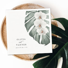 White Orchids på Monstera Tropical Bröllop Pappersservett