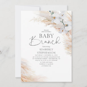 White Orchids Pampas Grass Brunch Baby Shower Inbjudningar