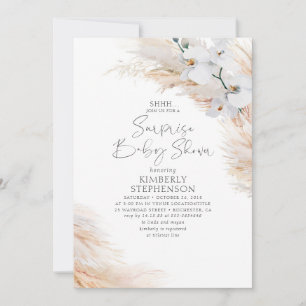 White Orchids Pampas Grass Surprise Baby Shower Inbjudningar