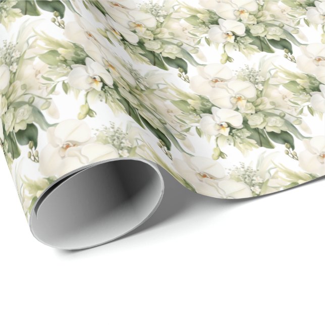 White Orchids Presentpapper (Rullad Hörn)