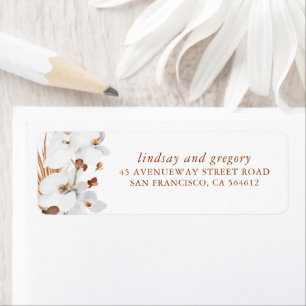 White Orchids Terracotta Blommigt Returadress Etikett