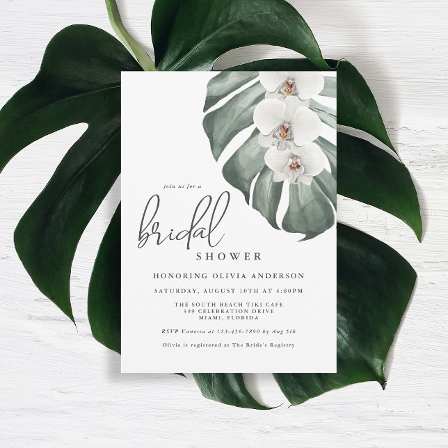 White Orchids Tropical Paradise Möhippa Inbjudningar (Tropical elegance makes a wonderful bridal shower theme.)