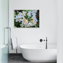 White Oriental Lily Blooms Blommigt Fototryck