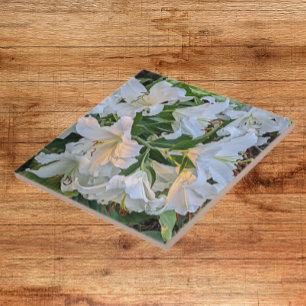 White Oriental Lily Blooms Blommigt Kakelplatta