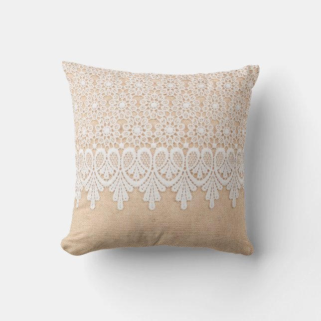 White Ornamental Lace over fabric design Kudde (Framsida)