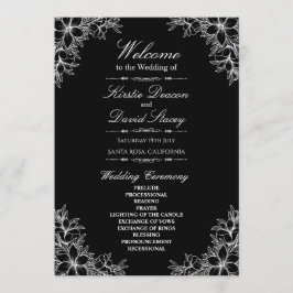 White Ornate Blommigt Bröllop Program