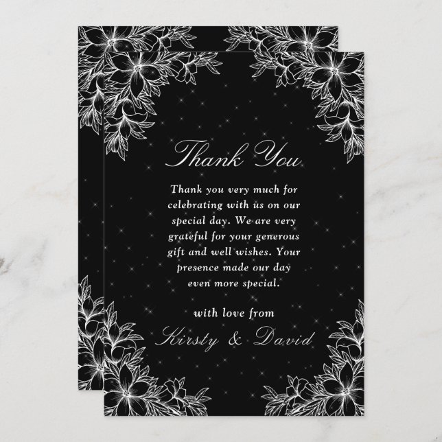 White Ornate Blommigt Bröllop Tack Kort (Fram/baksida)