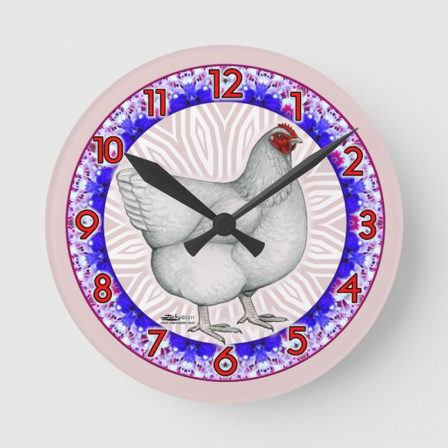 White Orpington Hen Clock Rund Klocka (Framsida)