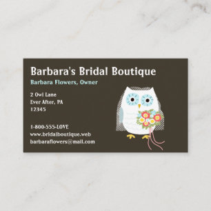 White Owl Brud med blomsterbukett  Visitenkort Visitkort