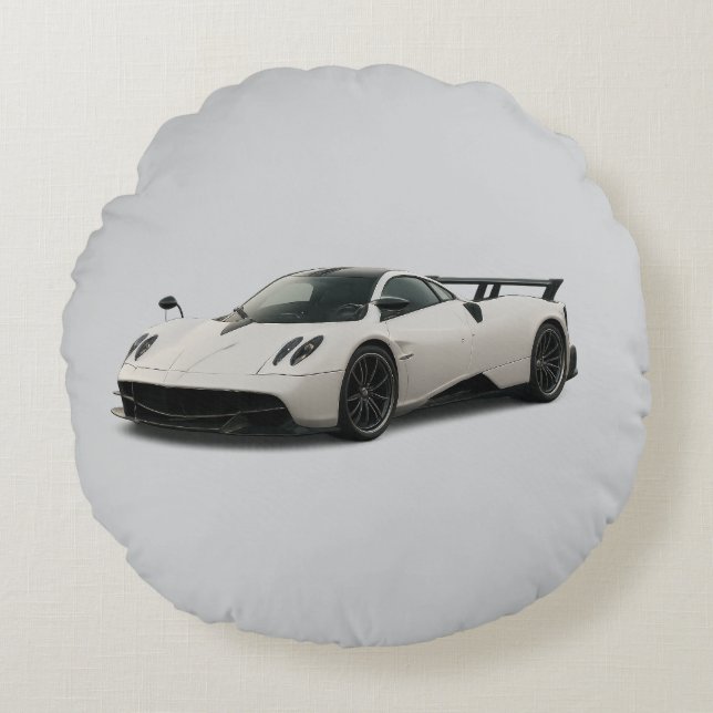White pagani design on pillow rund kudde (Framsidan)