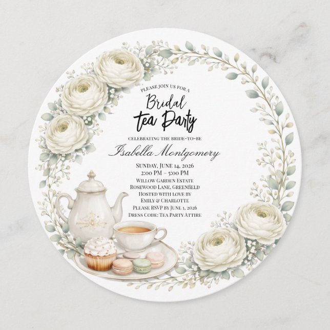 White Palette Tea Party Bridal Shower Inbjudningar (Framsida)