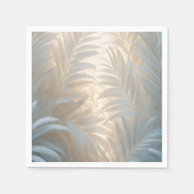 White palm leaves in pale colors, watercolor pappersservett (Framsidan)