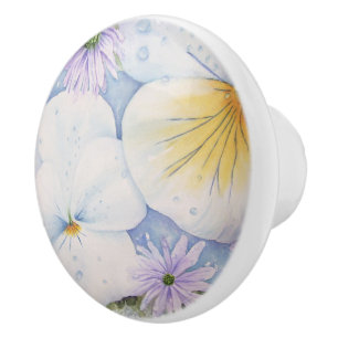 WHITE PANSY PARTY CERAMIC KNOB KNOPP