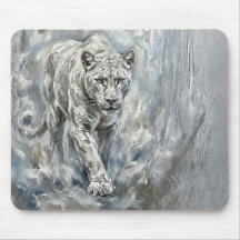White Panther Mousepad – Ethereal Majesty Desk Art