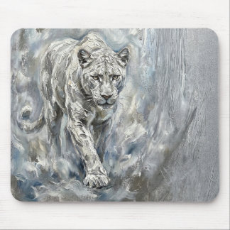 White Panther Mousepad – Ethereal Majesty Desk Art Musmatta
