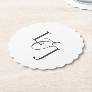 White par Initialer Monogram Bröllop Scalloped Underlägg Papper