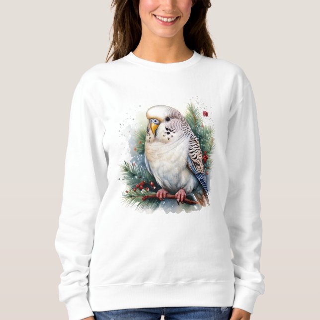 White Parakeet Perched på Gräs Gren T Shirt (Framsida)