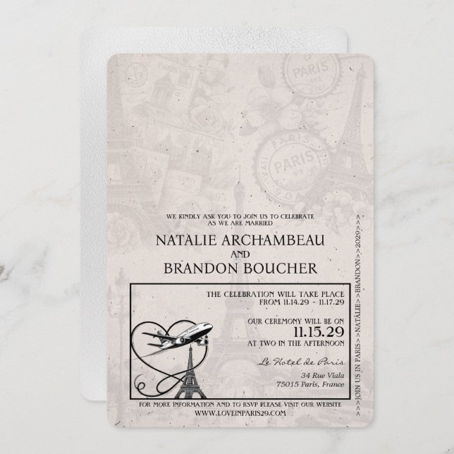 White Paris Pass Bröllop Inbjudningar (Fram/baksida)