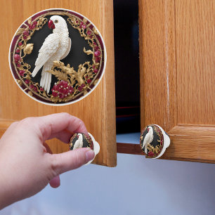 White Parrot med Guld och Ruby Knopp