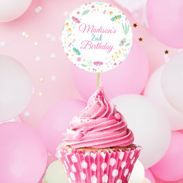White Pastel Butterfly Girl’s Garden cupcake toppe Runt Klistermärke