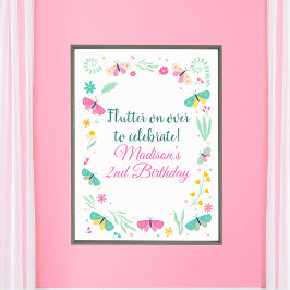White Pastel Butterfly Girl’s Garden Welcome Poster