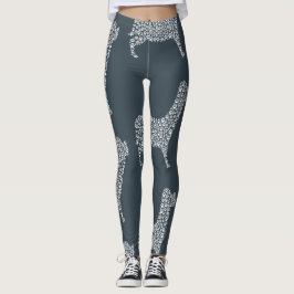 White Paw Print Dog Silhouette Pattern Fabric Leggings
