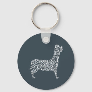White Paw Print Dog Silhouette Pattern Fabric Nyckelring